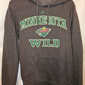 Majestic Minnesota Wild Charcoal Hooded Sweatshirt with Green and Red Logo